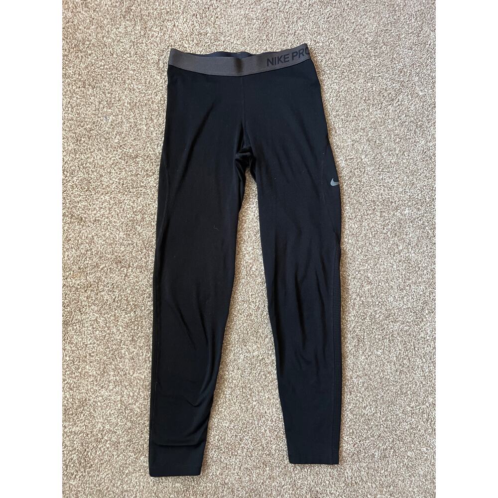 Nike Pro Dri-FIT Black Leggings Ribbed Calf Panel Size M